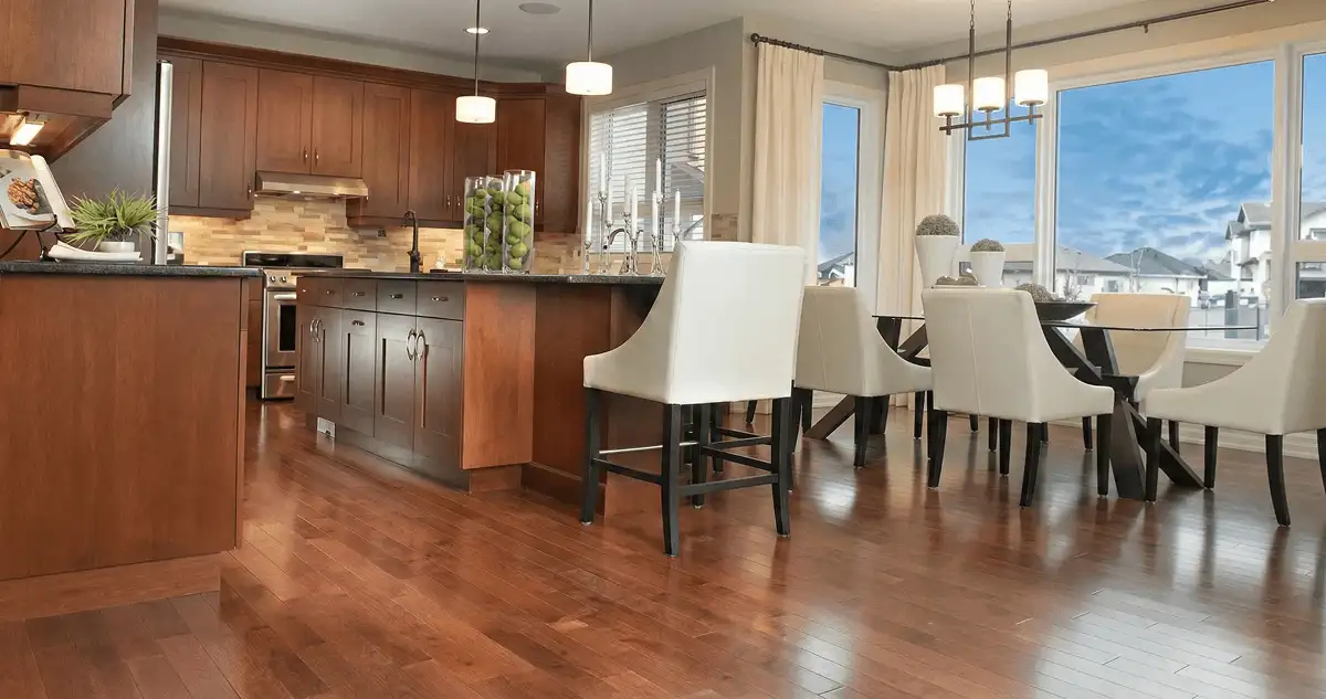 A modern kitchen with professionally installed wood flooring in Boston, MA